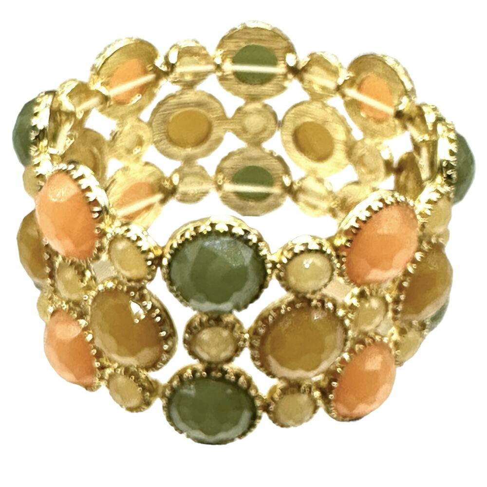 Gold Tone Stretch Bracelet Translucent Acrylic Stones Fall Pastels Boho
